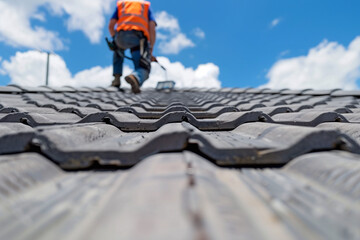 Rooftop repair workers. 