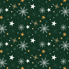 Seamless Vector Snowflake and Star Pattern for Holiday-Themed Designs