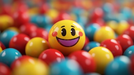 Colorful Background of Floating Happy Lottery Balls with Smiling Face Symbolizing Joy and Luck