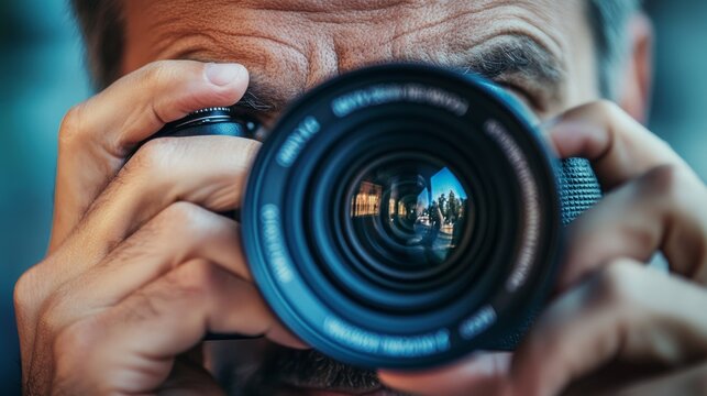 Man Paparazzi Photographer Capturing A Photo Suspiciously, Generative AI