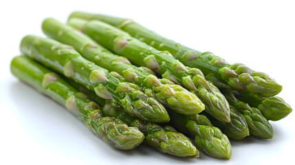 Freshly Harvested Vibrant Green Asparagus Spears Arranged on a Clean White Background. Healthy and Nutritious Vegetable,Seasonal Produce,Organic and Natural Food Concept.