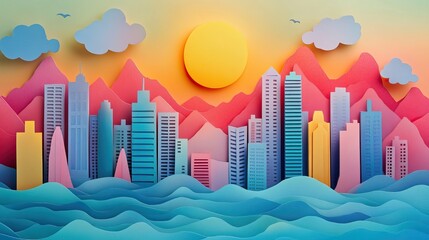 High rise building view with mountains and sea in a coastal setting Coastal high rise building with mountain and sea view