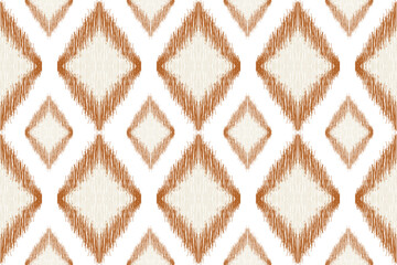 Ikat brown Abstract Ethnic Art, Seamless Pattern in Tribal, Folk Embroidery, and Mexican Style, Aztec Geometric Ornament Print, Design for Carpet, Wallpaper, Wrapping, Fabric, Clothing	