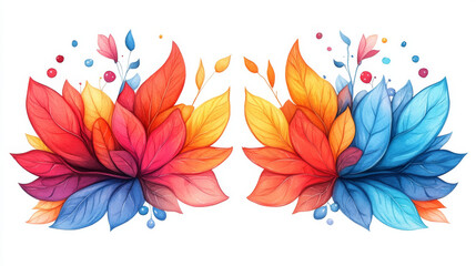 Fototapeta premium Vibrant watercolor illustration of colorful leaves.