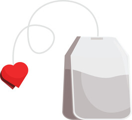 Tea bag hanging with heart shaped label representing love for tea