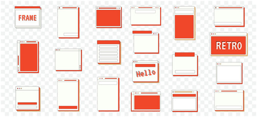 Retro Ui Frame Text Box Vector Collection. Retro Desktop Windows, Message Boxes, and User Interface Pop-up Elements for Web and App Design Illustration