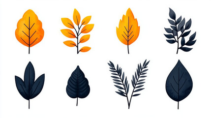 Fototapeta premium Set of autumn leaves in black and orange.