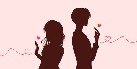 運命の赤い糸を結んだ男女　影絵