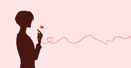 運命の赤い糸を結んだ男性　影絵