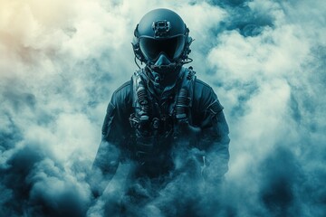 Dramatic Portrait of a Fighter Pilot in Action