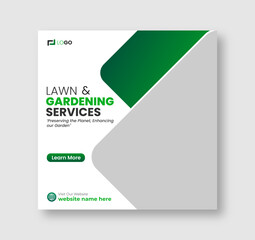 Lawn and gardening or landscaping service social media post and web banner template