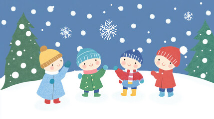 Fototapeta premium Happy Children Playing in the Snow on a Winter Day