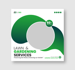 Lawn and gardening or landscaping service social media post and web banner template