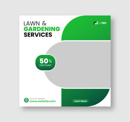 Lawn and gardening or landscaping service social media post and web banner template