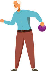 Senior man is throwing a bowling ball, enjoying his free time and staying active during retirement