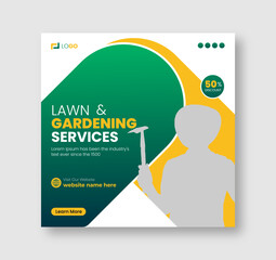Lawn care and gardening services social media Instagram post, square banner template