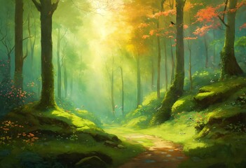 Obraz premium Landscape drawing, nature illustration, AI generated art 