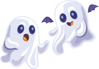 Two cute ghosts with wings on a white background.