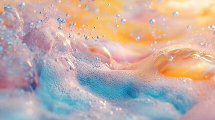 Fototapeta premium Bath Foam Bubbles in Water Creating Soapy Texture with Light Reflections