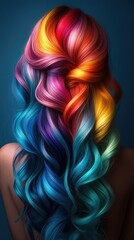 Fototapeta premium striking vertical wallpaper featuring vibrant rainbow-colored hair styled in beautiful, flowing braids
