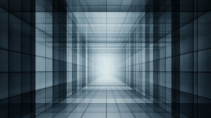 Obraz premium A long, narrow hallway with a bright light at the end.