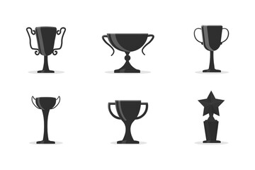 Cup icons. Trophy signs. Gray winner award flat vector illustration set isolated on transparent background. Champion prize of win in sport game or tournament, achievements, competitions.