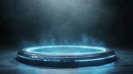 Obraz premium Futuristic Glowing Platform in a Dark Foggy Setting