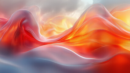 A vibrant abstract art featuring a flowing wave-like pattern in a combination of orange, red, white, and gray. For wallpaper or background concepts.
