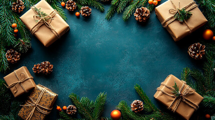 Flat Lay of Christmas Gifts in Minimalist Style. Generative AI