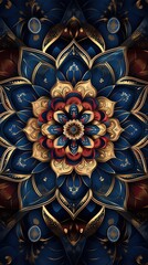 Gorgeous mandala pattern in gold and blue hues, ideal for backgrounds, decor, or spiritual artwork