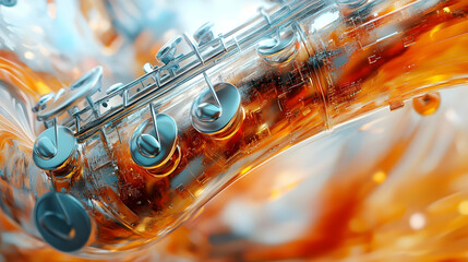 Abstract 3D Illustration of a Saxophone with Orange and Blue Background