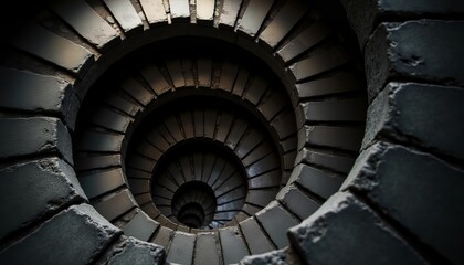 Fototapeta premium Mesmerizing spiral stone staircase descending into darkness with dramatic lighting