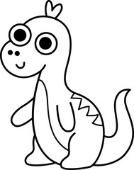 Vector black and white baby brachiosaurus icon. Cute little dinosaur line illustration for kids. Funny dino kid clipart for children isolated on white. Cartoon prehistoric animal coloring page