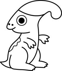 Vector black and white baby parasaurolophus icon. Cute little dinosaur line llustration for kids. Dino kid clipart for children isolated on white background. Cartoon prehistoric animal coloring page