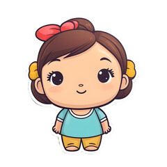 Cute kawaii style cartoon girl character with big eyes
