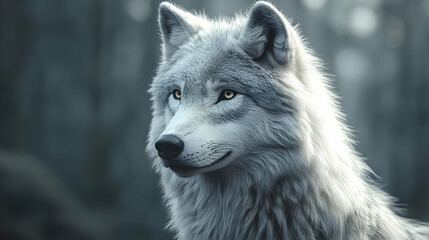 Obraz premium White Wolf Portrait - Realistic Animal Illustration
