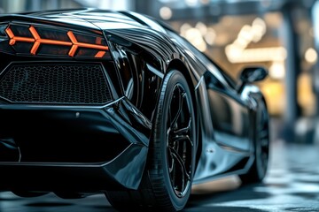 Obraz premium Stunning Black Sports Car from Rear Angle