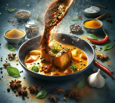 Fish curry and spices