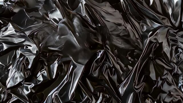 Shiny Black Vinyl Texture with Creases and Folds Creating a Dramatic Effect