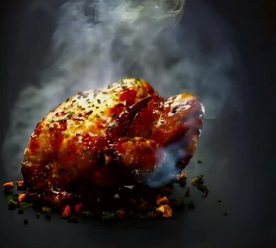 Hot steam  smokr of chicken roast