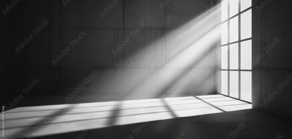 Aufkleber A minimalistic scene showcasing shadows and light illuminating a bare concrete space.