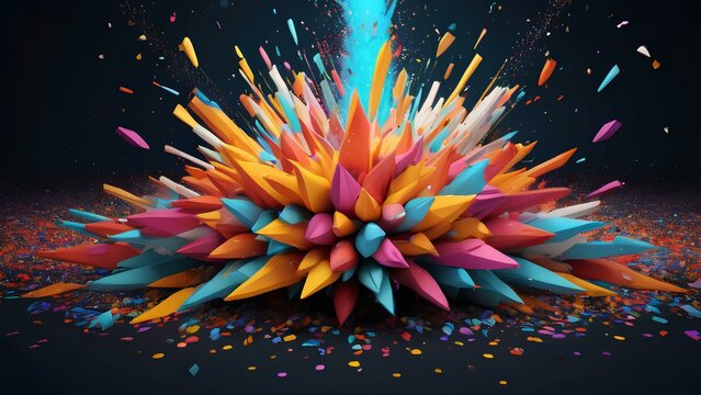A sharp and vibrant image of colorful wedding confetti in mid-explosion, frozen in time. The bright colors and dynamic composition make this 4k image pop with energy and excitement