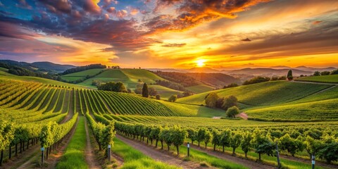 Golden Hour Vineyard Sunset, Oregon Landscape, Wine Country, Vineyard, Landscape Photography