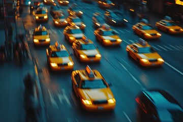 Busy Urban Scene with Vibrant Yellow Taxis
