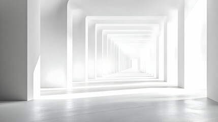 Obraz premium Abstract 3D Render of a White Corridor with a Bright Light at the End