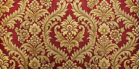 Red and Gold Damask Wallpaper - Vintage Pattern, Fabric Texture, Floral Design, damask, wallpaper, fabric