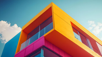 Abstract Building with Blue, Yellow, and Pink Colors Illustration