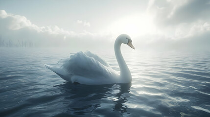 Obraz premium White Swan on Calm Water 3D Illustration