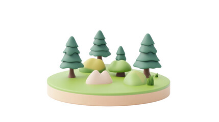 serene landscape featuring stylized trees and rocks, isolated on a white background, transparent background.