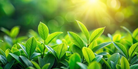 Fototapeta premium Sunlight Filtering Through Lush Green Leaves, Nature, Landscape, Greenery, Plant Life